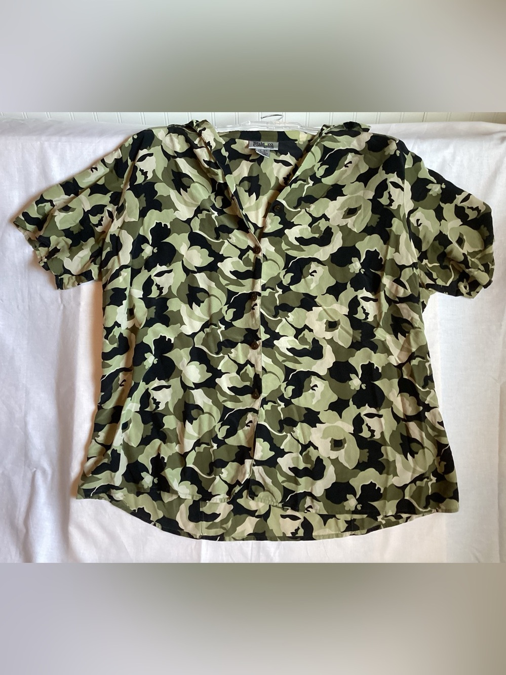 Style & Co. Olive and Black Military Button-Front Blouse